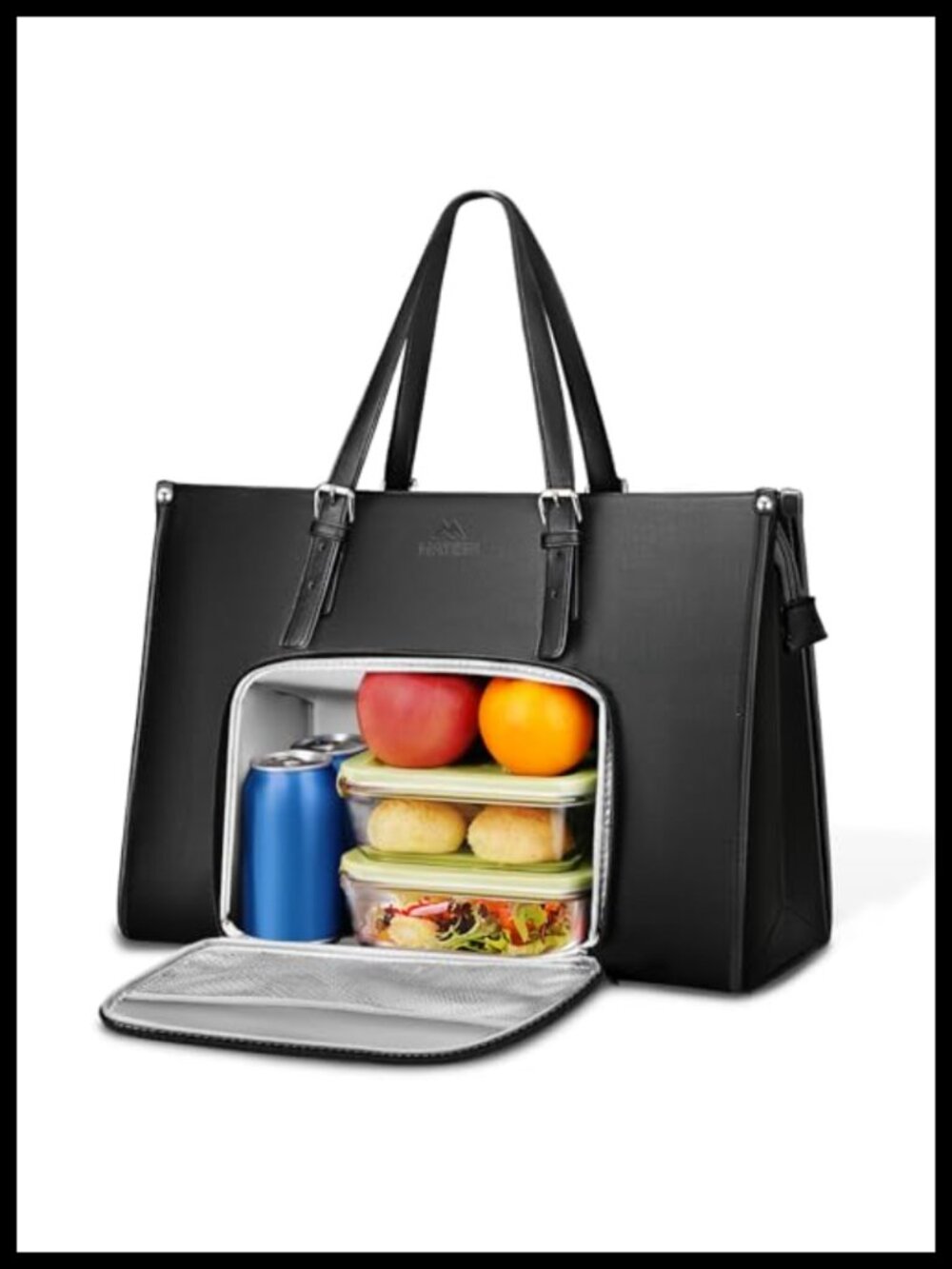 15.6 Inch Laptop Tote Bag Insulated Lunch Compartment Waterproof PU Leather